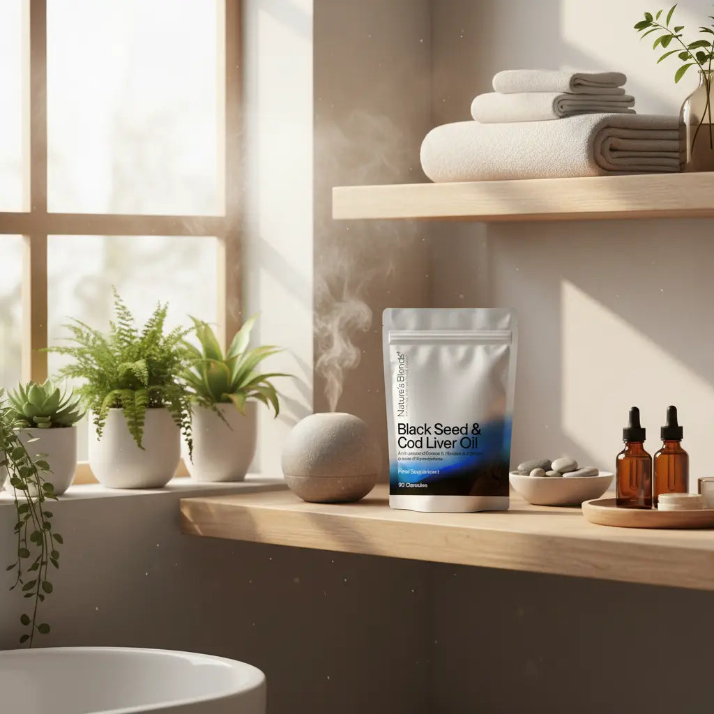 Cod Liver Oil Capsules Bathroom Setting