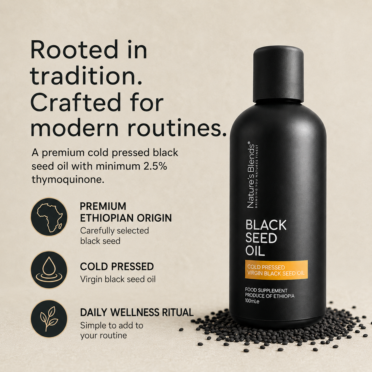 Black Seed Oil, Ethiopian, Raw Virgin Cold Pressed (100ml)