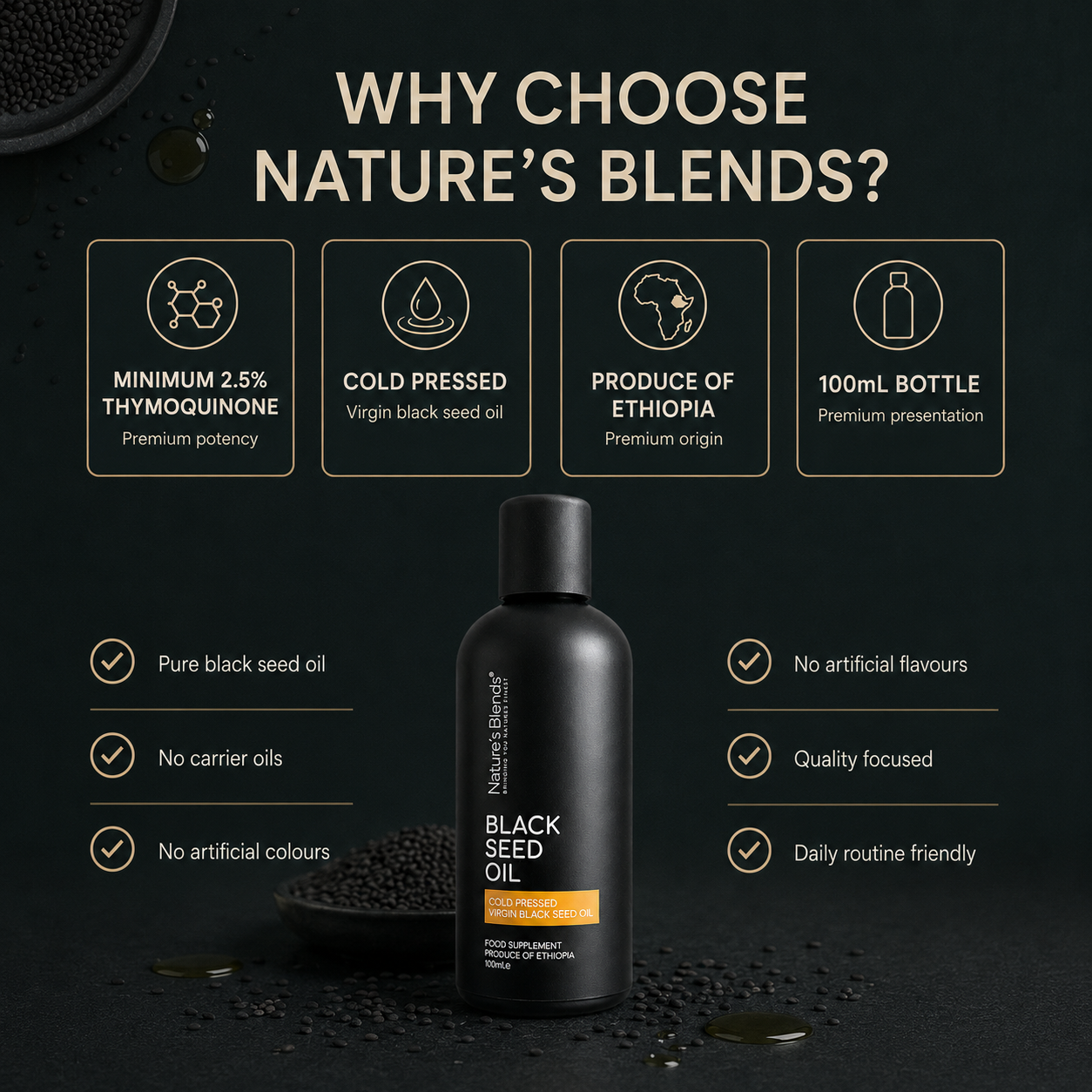 Black Seed Oil, Ethiopian, Raw Virgin Cold Pressed (100ml)
