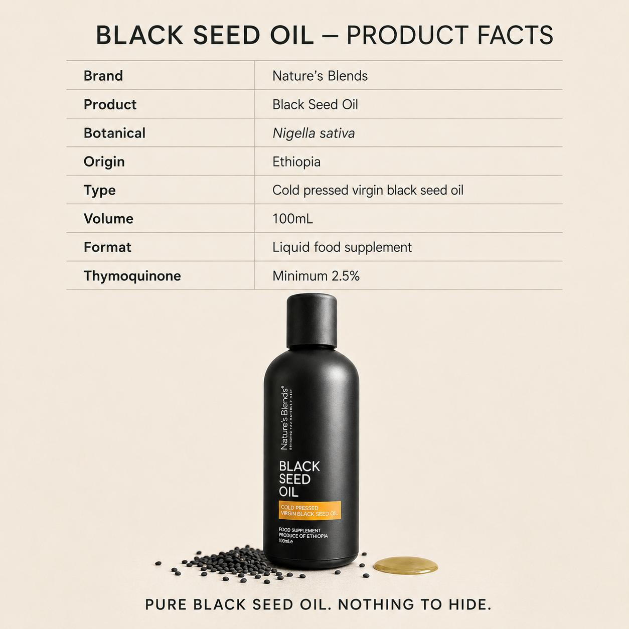 Black Seed Oil, Ethiopian, Raw Virgin Cold Pressed (100ml)