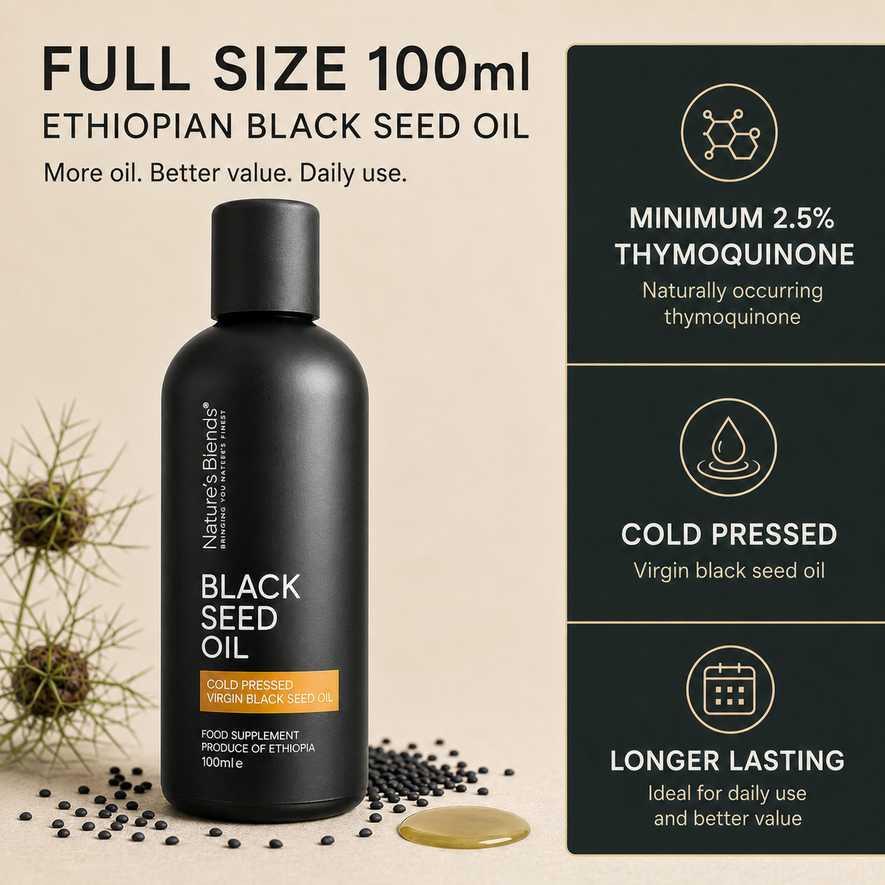 Black Seed Oil, Ethiopian, Raw Virgin Cold Pressed (100ml)