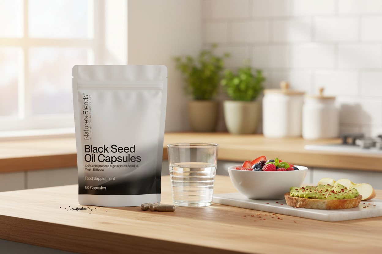 Black Seed Oil Capsules Kitchen Lifestyle