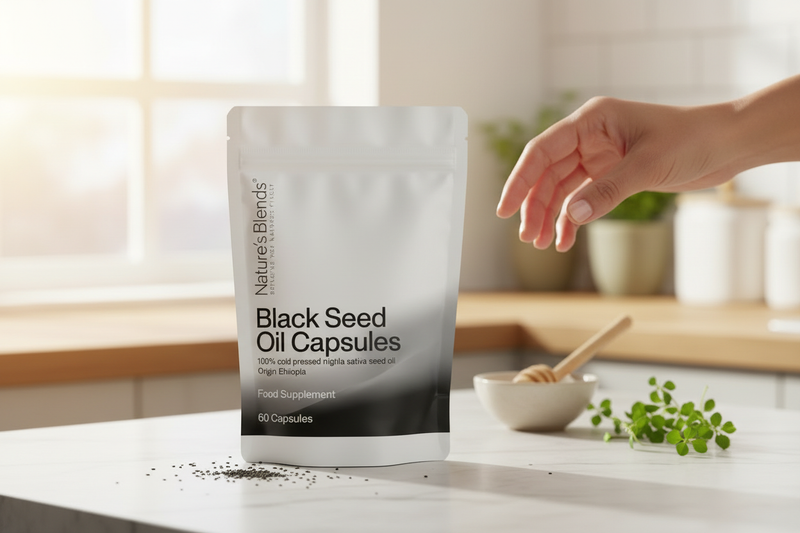 Morning wellness routine with Black Seed Oil capsules
