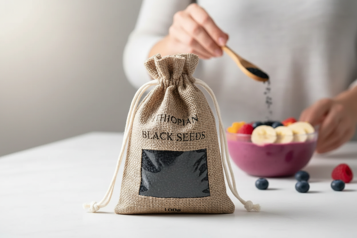 Woman Adding Seeds - Smoothie Bowl