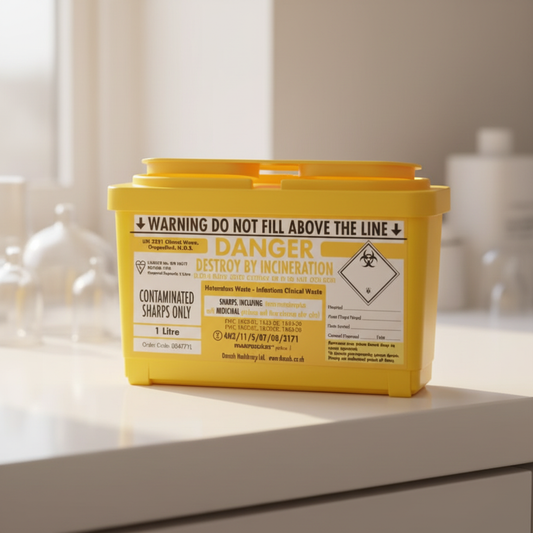 Yellow Sharps Bin - Clinic Counter